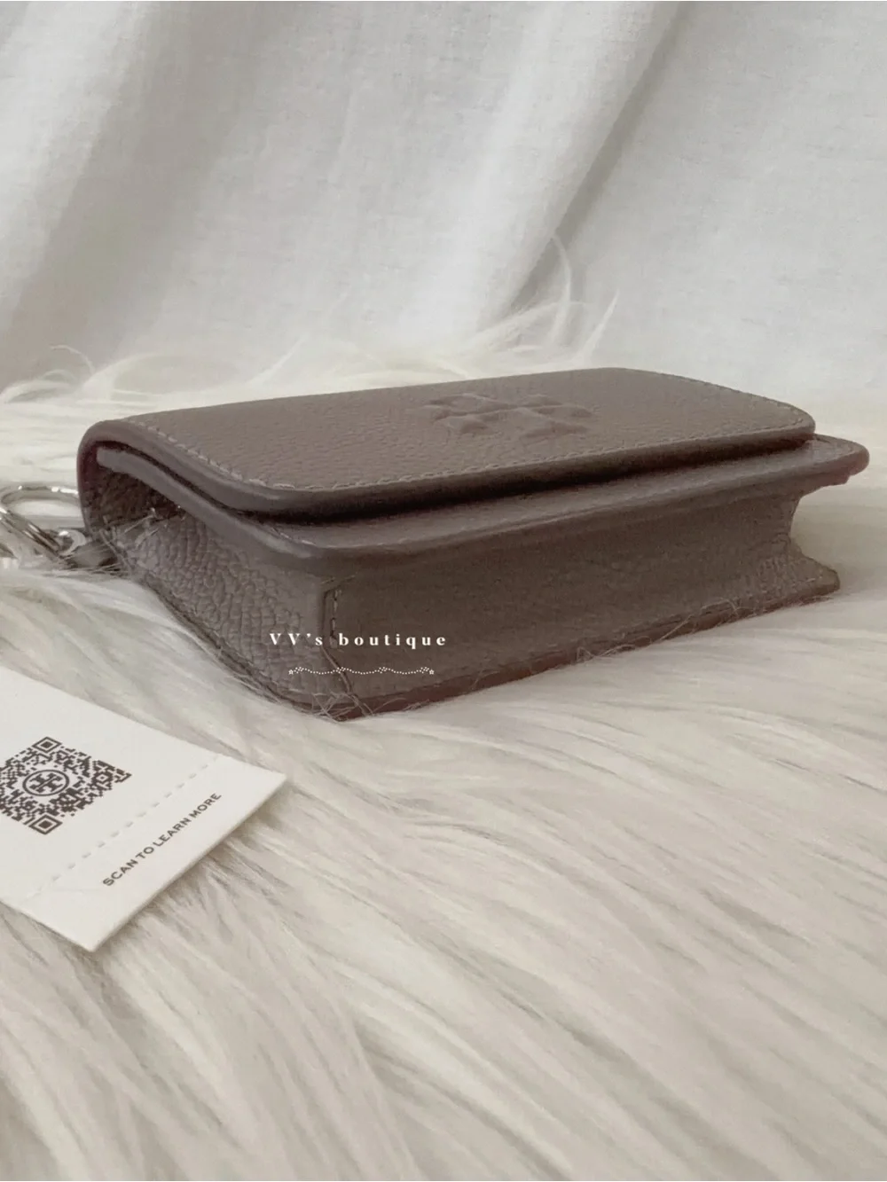 NWT Tory Burch Thea Flap ID Card Case Wallet Wild Mushroom Grey Taupe 169969